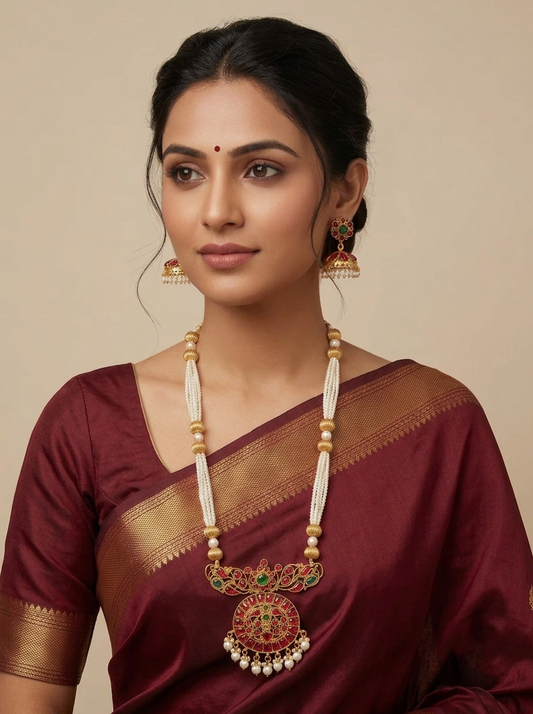 Antique gold tone kemp-green pearl haar set-dj07836