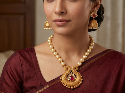 Unique Matte Finish Ruby Peacock Necklace Set-dj07839