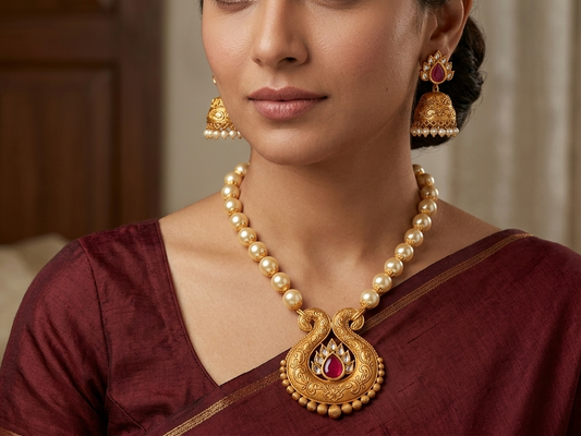Unique Matte Finish Ruby Peacock Necklace Set-dj07839