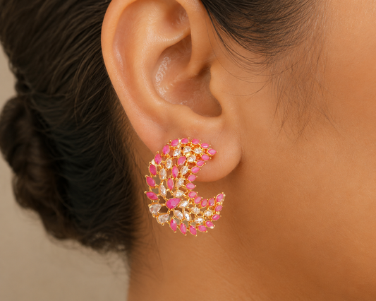 Awesome Gold Tone Ruby-white Earrings -dj07845