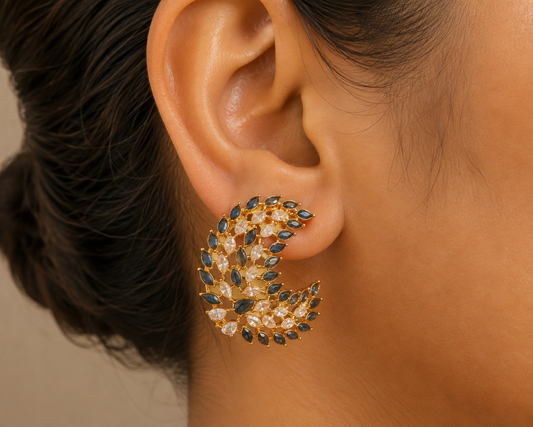 Gold Tone Blue-white Earrings-dj07846