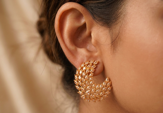 Gold Tone Gold Stone Earrings-dj07847
