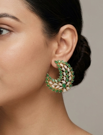 Gold Tone Green-white Earrings -dj07848