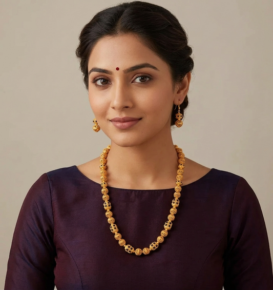 Matte finish black beaded necklace set-dj07882