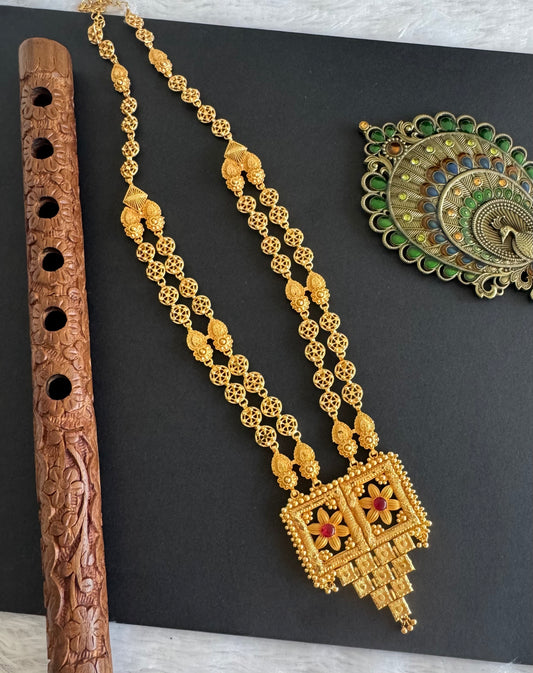 Matte gold tone kemp stone Kerala style double layer haar dj-52149