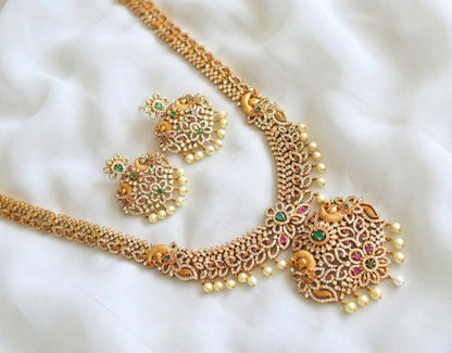 Matte finish cz ruby-green peacock haar set dj-32806