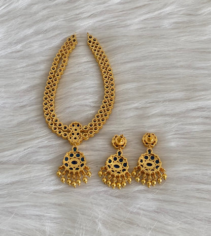 Matte finish nevy blue double layer attigai/necklace set dj-55030
