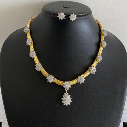 Gold tone cz diamond look flower necklace set dj-54036
