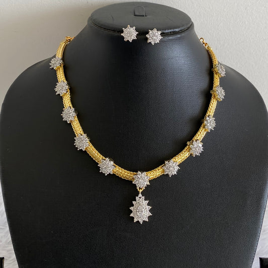Gold tone cz diamond look flower necklace set dj-54036