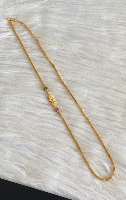 Gold tone ruby-green-white stone mugappu chain dj-54119
