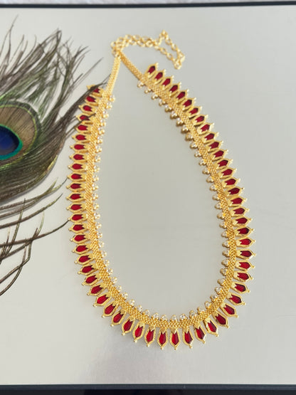 Gold tone red kerala style nagapadam haar dj-51623