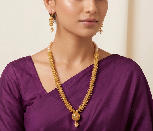 Unique Antique Pearl Golden Beads Designer Necklace Set -dj08013