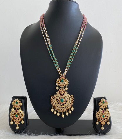 Gold tone real kemp stone cz pendant necklace with screw back earrings dj-08015