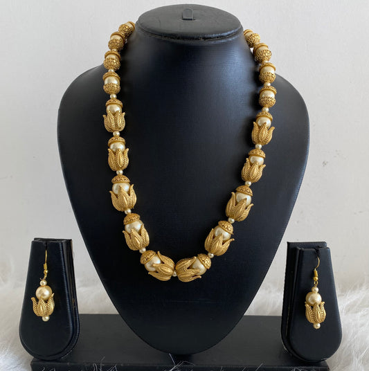 Matte Finish Pearl Lotus Beaded Necklace Set-dj08018