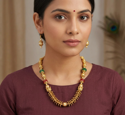 Matte Finish Pearl Red-green Necklace Set-dj08019