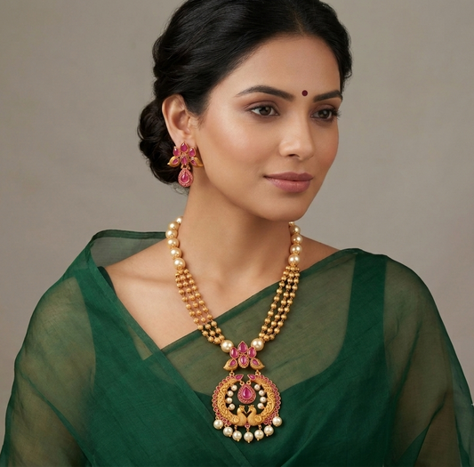 Matte Finish Ruby Pearl Necklace Set-dj08022