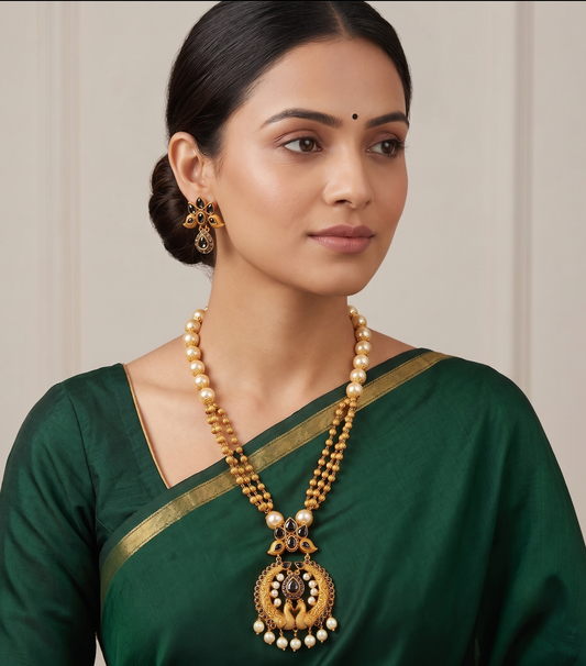Matte Finish Black Pearl Necklace Set-dj08023