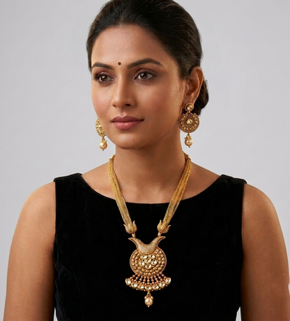 Matte Finish Cz-kundan Lotus Necklace Set dj-08045