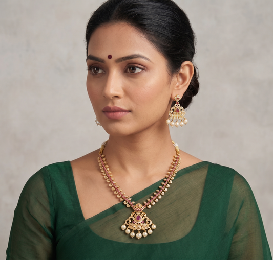 Gold Tone Ad ruby-green-white Necklace Set dj-08078