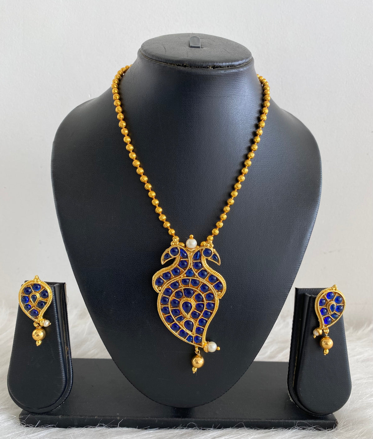 Antique gold tone Blue Peacock Necklace Set- DJ08084