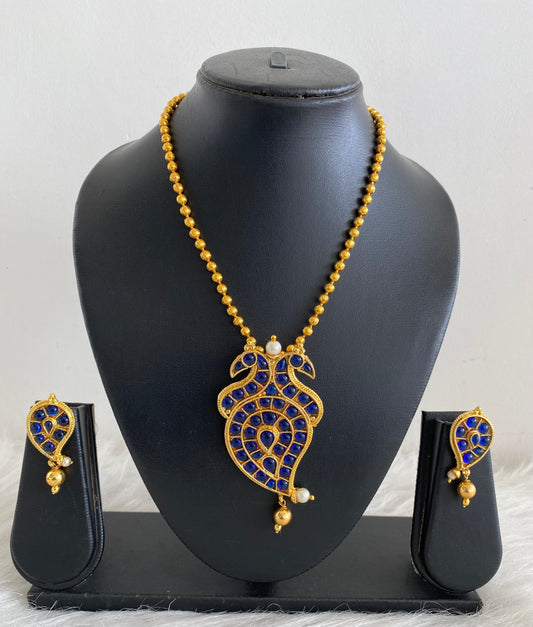 Antique gold tone Blue Peacock Necklace Set- DJ08084