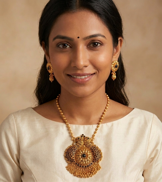 Antique Gold tone Black Peacock Necklace Set- DJ08086