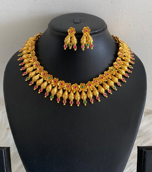Royal Gold Tone Ruby-green Designer Necklace Set -dj08111