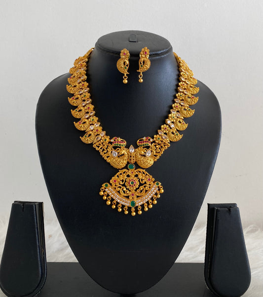 Matte finish multicolor peacock necklace set dj-08130