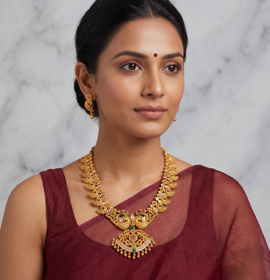 Matte finish multicolor peacock necklace set dj-08130