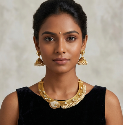Antique pearl cluster kundan necklace set dj-08134