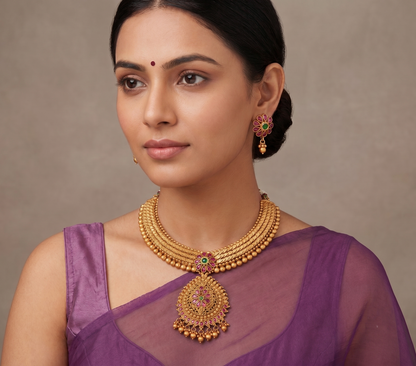 Matte Finish Ruby-emerald Bridal Designer Necklace Set dj-08155(1)