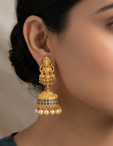 Divine Matte Finish Blue Lakshmi Party Wear Jhuamkka-dj08197