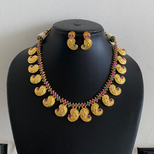 Gorgeous Gold Tone Ruby-emerald Mango Lakshmi Necklace Set-dj08202