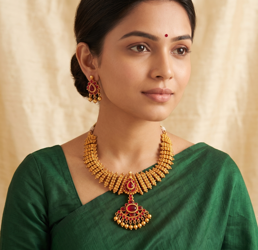 Gorgeous Matte Finish Kemp Designer Necklace Set-dj08207