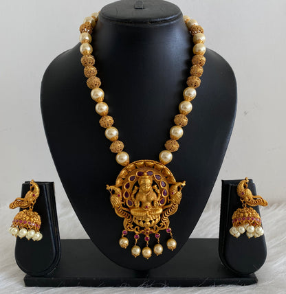 Matte finish pearl ruby lakshmi designer necklace set dj-08217