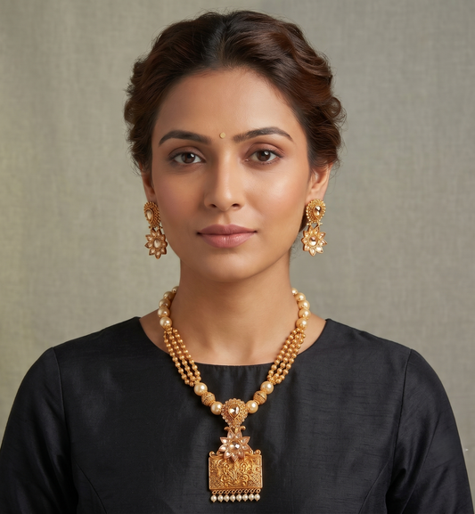 Matte Finish Gold Stone Flower Short haar Set-dj08235