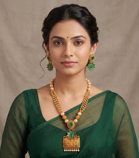 Matte Finish Emerald Pearl flower short haar Set-dj08236