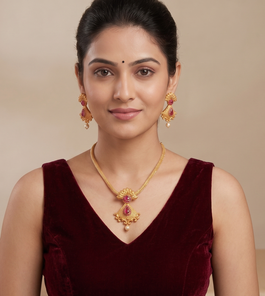 Matte Finish Ruby chain/Necklace Set-dj08241