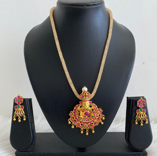 Matte finish ruby-emerald Ganesha necklace set dj-08245