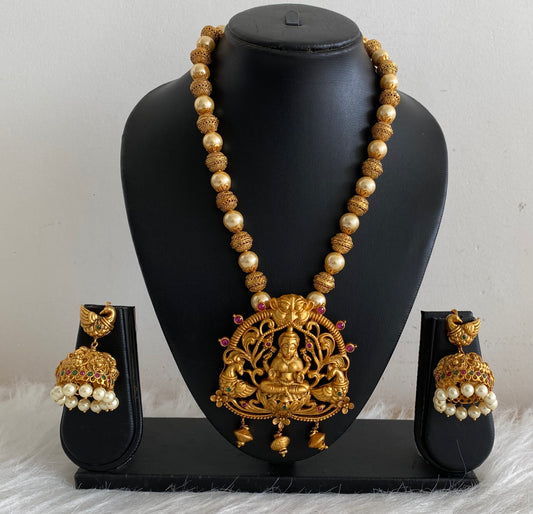 Matte finish pearl ruby-emerald big lakshmi necklace set dj-08249