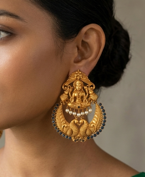 Matte Finish Blue Lakshmi Big Bali Earrings-dj08250