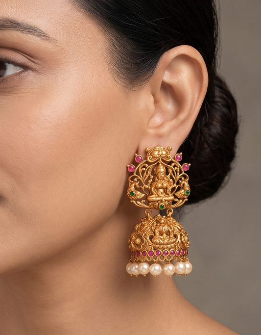 Matte finish ruby-emerald Lakshmi big Jhumkka dj-08252