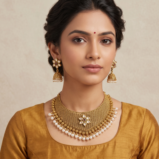 Antique Designer Kundan Choker Necklace Set dj-08324