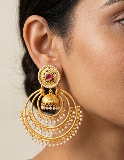 Matte Finish Ruby Big Bali Jhumkka -dj08337