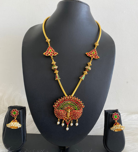 Beautiful Gold Tone Kemp-green Handmade Peacock Necklace Set-dj08396