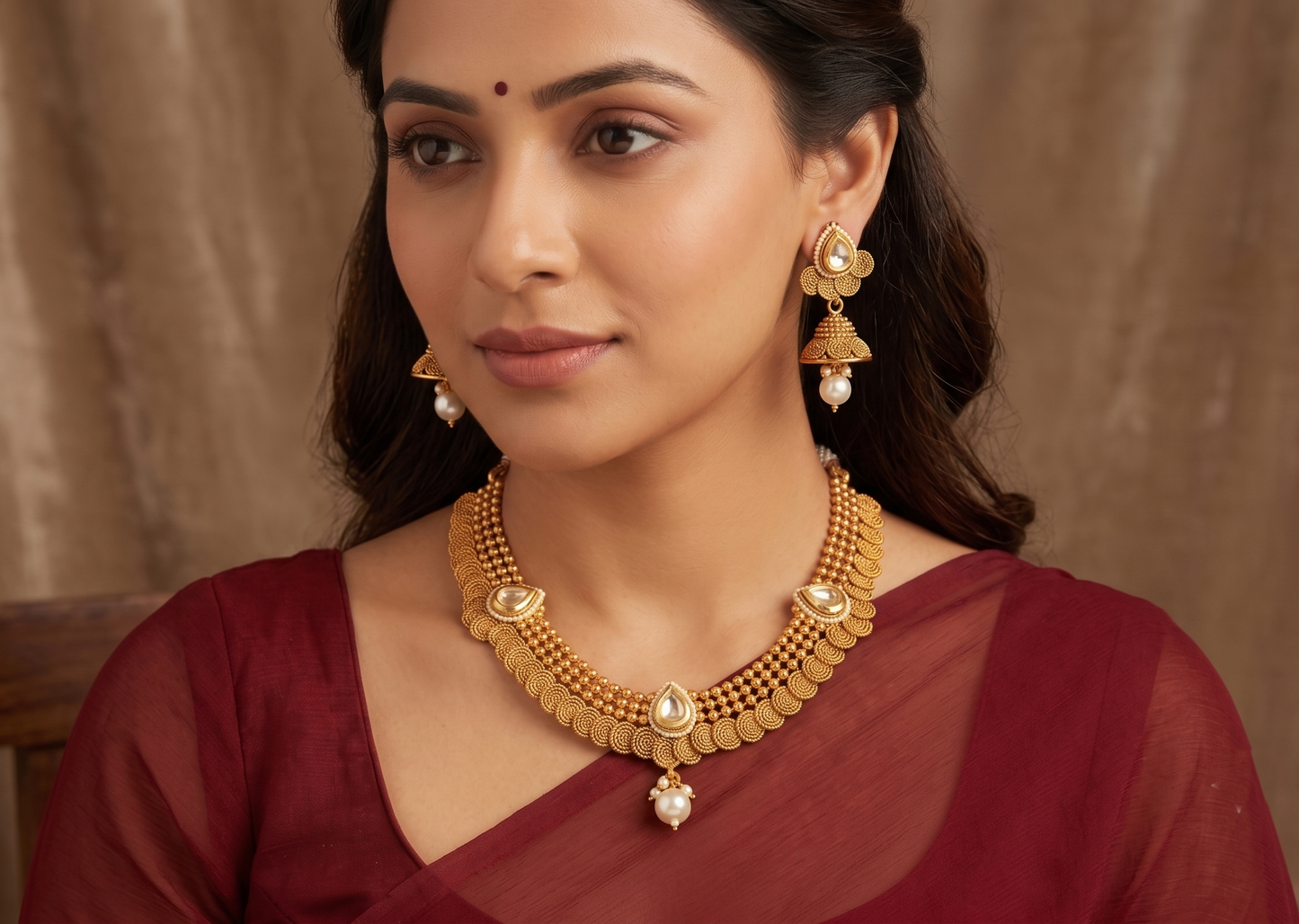 Beautiful Antique Designer Kundan Necklace Set -dj08433