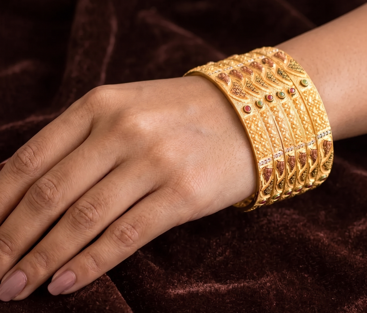 Gold Tone Designer Set Of 6 Bangles(2.8) dj-08439