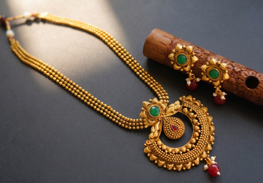 Antique multilayer kemp-green necklace set dj-08448