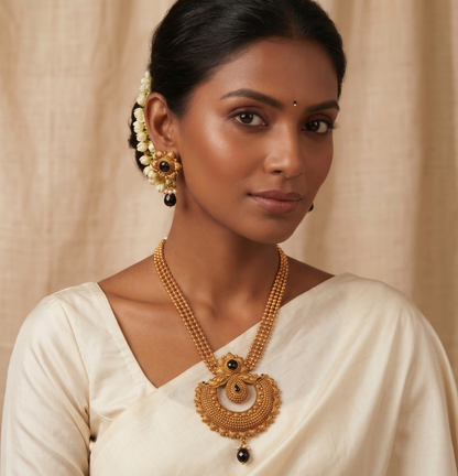 Antique gold tone Multilayer Black Bali Necklace Set-dj08449