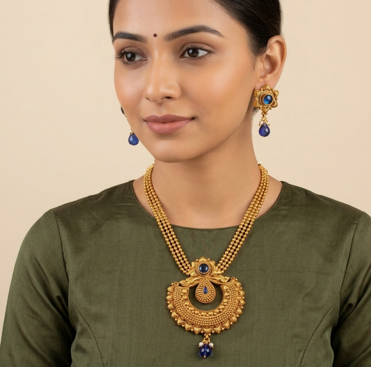 Antique gold tone Multilayer Blue Bali Necklace Set-dj08450